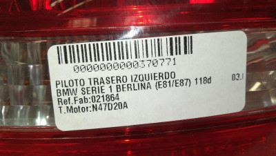 PILOTO TRASERO IZQUIERDO, BMW, SERIE 1 BERLINA (E81/E87)
