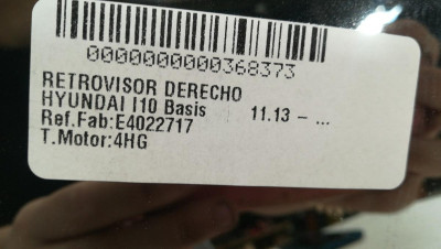 RETROVISOR DERECHO, HYUNDAI, I10 (PA)