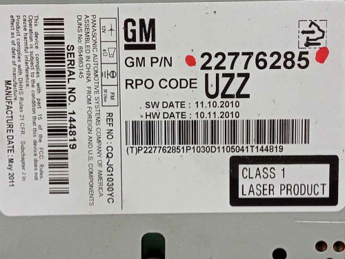  SISTEMA AUDIO / RADIO CD CHEVROLET CRUZE 5-PUERTAS 