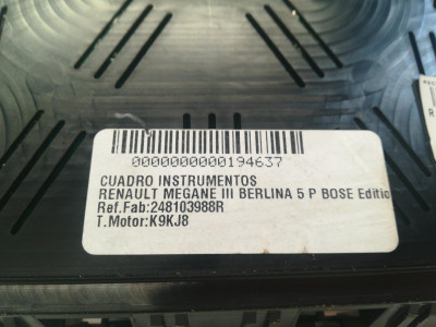 CUADRO INSTRUMENTOS, RENAULT, MEGANE III BERLINA 5P