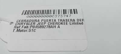 CERRADURA PUERTA TRASERA DERECHA, CHRYSLER, JEEP CHEROKEE