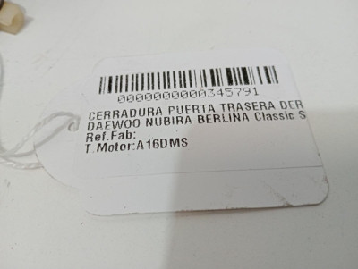 CERRADURA PUERTA TRASERA DERECHA, DAEWOO, NUBIRA BERLINA