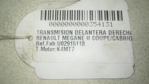 TRANSMISION DELANTERA DERECHA Renault MEGANE II COUPE/CABRIO 