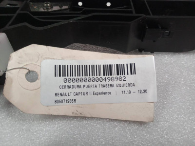 CERRADURA PUERTA TRASERA IZQUIERDA, RENAULT, CAPTUR II