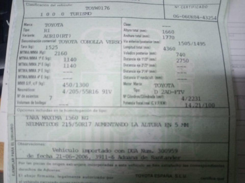  TOYOTA COROLLA VERSO (R1) 