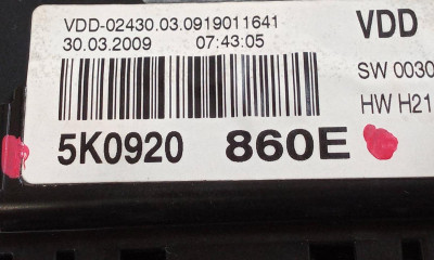 CUADRO INSTRUMENTOS, VOLKSWAGEN, GOLF VI (5K1)(10.2008)