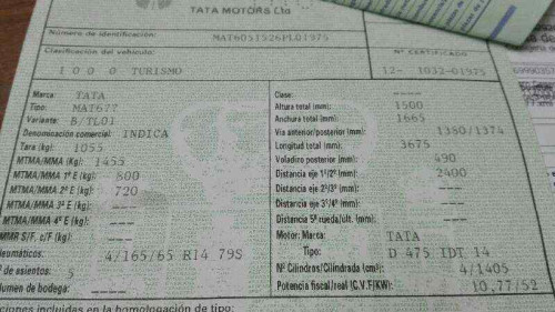 TATA INDICA (1998) — vehículo donante para recambios 