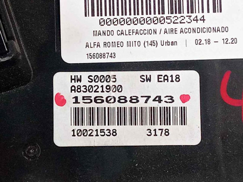 MANDO CALEFACCION / AIRE ACONDICIONADO ALFA ROMEO MITO (145) 
