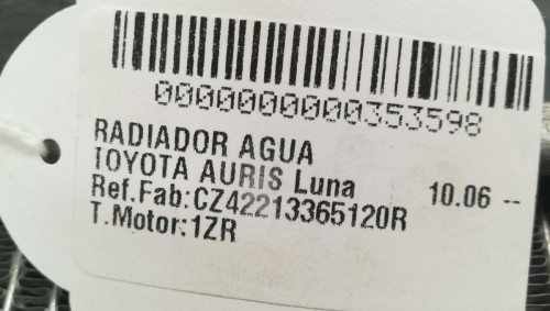  RADIADOR AGUA, TOYOTA, AURIS (E15) 
