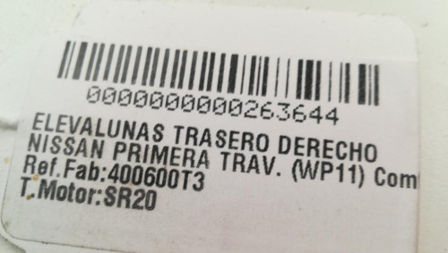  ELEVALUNAS TRASERO DERECHO NISSAN PRIMERA TRAVELLER (WP11) 
