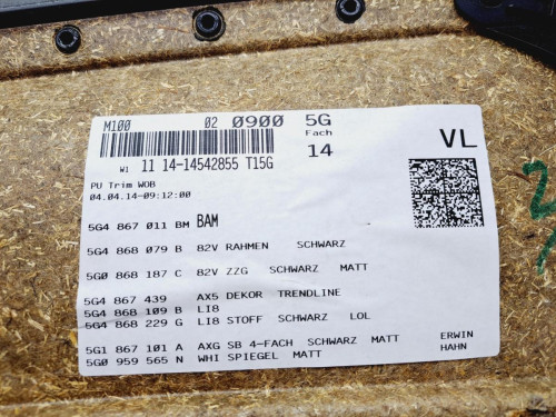 GUARNECIDO PUERTA DELANTERA IZQUIERDA Volkswagen GOLF VII VARIANT (BA5) 