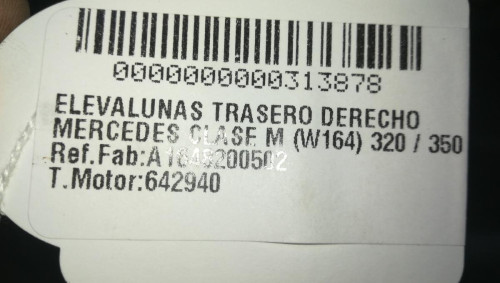 ELEVALUNAS TRASERO DERECHO Mercedes-Benz CLASE ML (BM 164) 