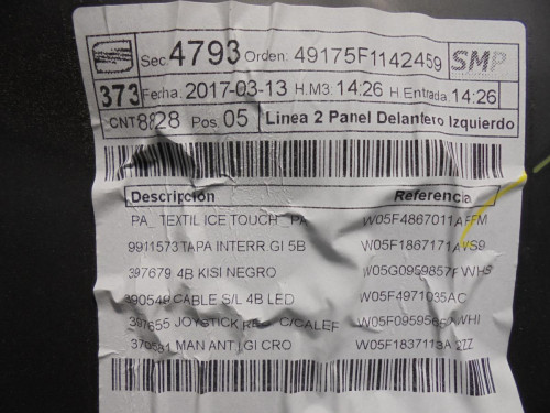 GUARNECIDO PUERTA DELANTERA IZQUIERDA Seat LEON ST 5F8 
