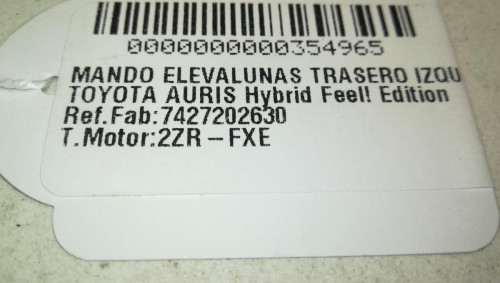  MANDO ELEVALUNAS TRASERO IZQUIERDO, TOYOTA, AURIS (E18) 