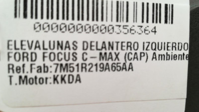 ELEVALUNAS DELANTERO IZQUIERDO, FORD, C-MAX (CB3)(2007)