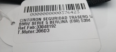 CINTURON SEGURIDAD TRASERO IZQUIERDO, BMW, SERIE 5 BERLINA (E60)