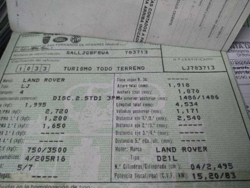 LAND ROVER DISCOVERY (SALLJG/LJ) — vehículo donante para recambios 