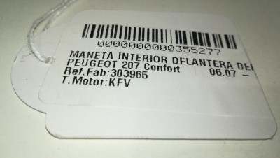 MANETA INTERIOR DELANTERA DERECHA, PEUGEOT, 207