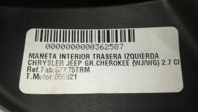 MANETA INTERIOR TRASERA IZQUIERDA, CHRYSLER, JEEP GR.CHEROKEE (WJ/WG)