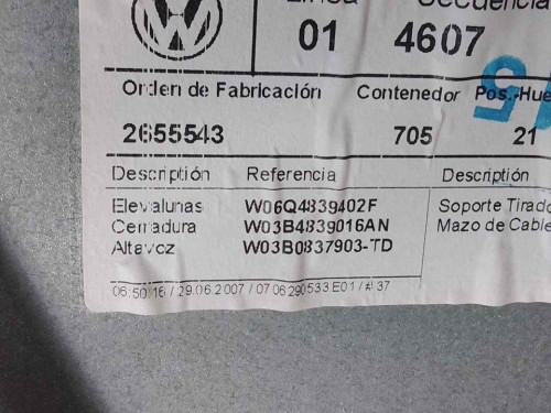ELEVALUNAS TRASERO DERECHO Volkswagen POLO IV (9N3) 