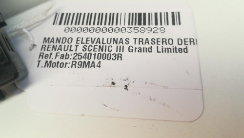  MANDO ELEVALUNAS TRASERO DERECHO RENAULT SCENIC III (JZ) 