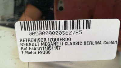 RETROVISOR IZQUIERDO, RENAULT, MEGANE II CLASSIC BERLINA