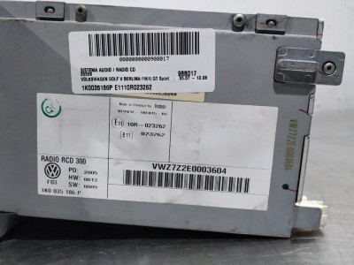 SISTEMA AUDIO / RADIO CD, VOLKSWAGEN, GOLF V (1K1)(10.2003)