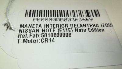 MANETA INTERIOR DELANTERA IZQUIERDA, NISSAN, NOTE (E11E)
