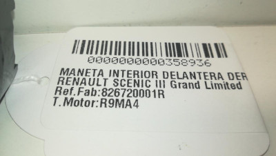 MANETA INTERIOR DELANTERA DERECHA, RENAULT, SCENIC III (JZ)