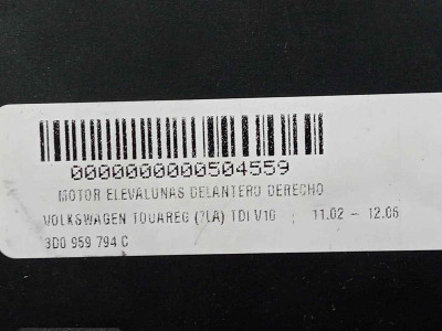 MOTOR ELEVALUNAS DELANTERO DERECHO, VOLKSWAGEN, TOUAREG (7LA)
