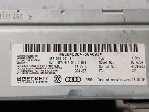  SISTEMA AUDIO / RADIO CD, AUDI, A8 (4E) 
