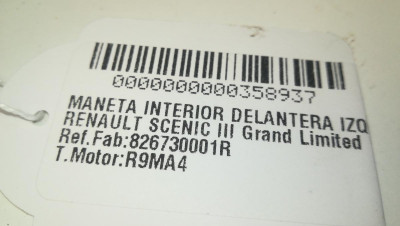 MANETA INTERIOR DELANTERA IZQUIERDA, RENAULT, SCENIC III (JZ)