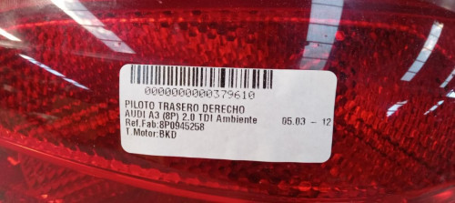  PILOTO TRASERO DERECHO AUDI A3 (8P1) 