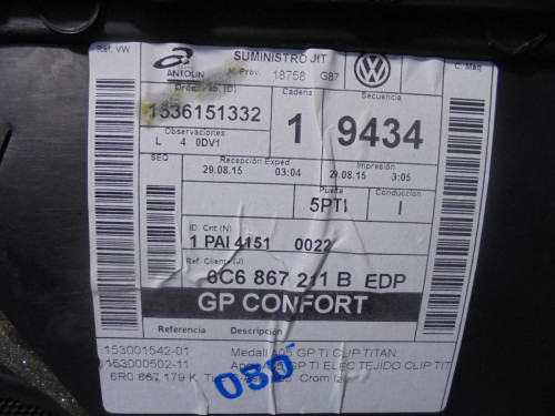 GUARNECIDO PUERTA TRASERA IZQUIERDA Volkswagen POLO V (6R1) 