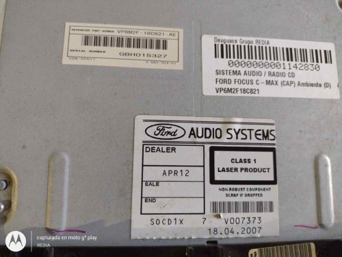  SISTEMA AUDIO / RADIO CD, FORD, FOCUS C-MAX (CAP)(2003) 