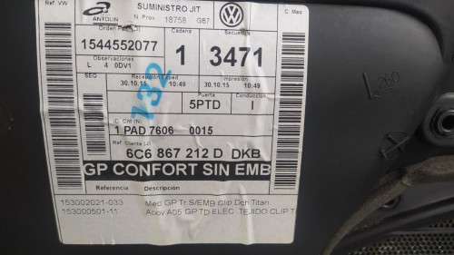 GUARNECIDO PUERTA TRASERA DERECHA VOLKSWAGEN POLO V (6C1) 
