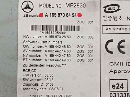  SISTEMA AUDIO / RADIO CD Mercedes-Benz CLASE A (BM 169) 