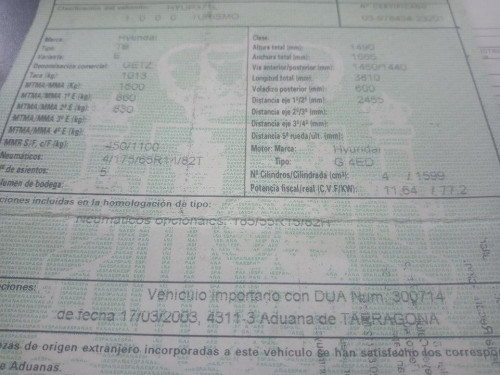 HYUNDAI GETZ (TB) — vehículo donante para recambios 