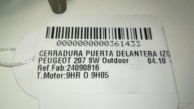 CERRADURA PUERTA DELANTERA IZQUIERDA, PEUGEOT, 207 SW