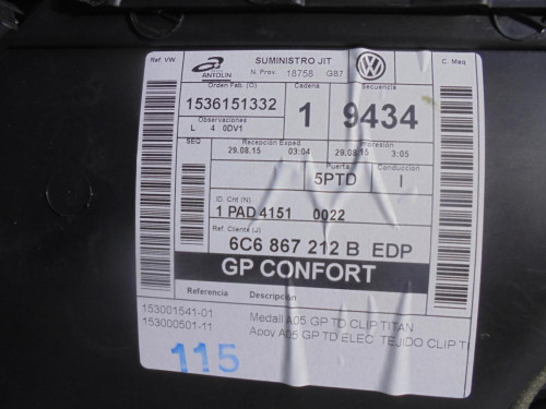 GUARNECIDO PUERTA TRASERA DERECHA Volkswagen POLO V (6R1) 