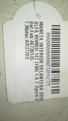 MANETA INTERIOR DELANTERA DERECHA, ALFA ROMEO, 147 (190)