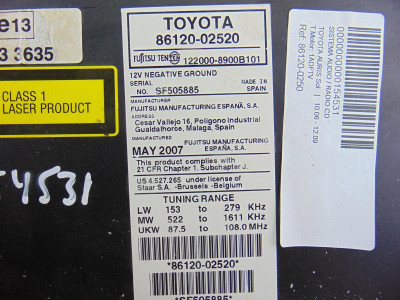 SISTEMA AUDIO / RADIO CD, TOYOTA, AURIS (E15)