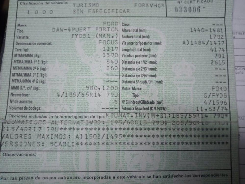 FORD FOCUS BERLINA (CAK) — vehículo donante para recambios 