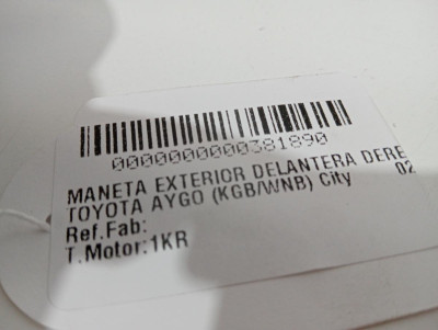 MANETA EXTERIOR DELANTERA DERECHA, TOYOTA, AYGO (KGB/WNB)