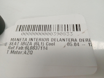 MANETA INTERIOR DELANTERA DERECHA, SEAT, IBIZA (6L1)