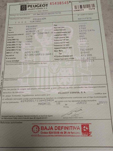 PEUGEOT 207 — vehículo donante para recambios 