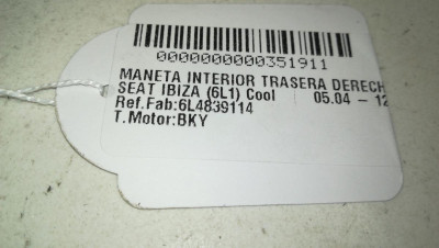 MANETA INTERIOR TRASERA DERECHA, SEAT, IBIZA (6L1)