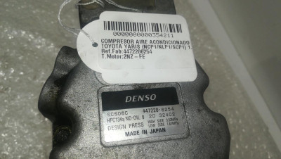COMPRESOR AIRE ACONDICIONADO, TOYOTA, YARIS (NCP1/NLP1/SCP1)
