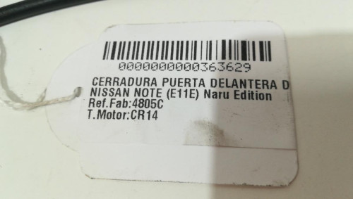  CERRADURA PUERTA DELANTERA DERECHA, NISSAN, NOTE (E11E) 