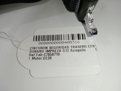 CINTURON SEGURIDAD TRASERO CENTRAL, SUBARU, IMPREZA (G12)